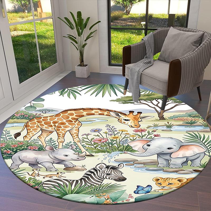 1 Stück Safari Zoo rutschfester runder Teppich, Büro, Familie, Schlafzimmer, großer Teppich für Innenbereiche, Langlebiges Polyester-L0407