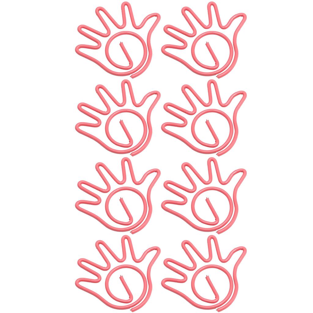 100Pcs Paper Clip Metal Hand Shaped Design Rustproof Paperclip Decoration for Office School Pink