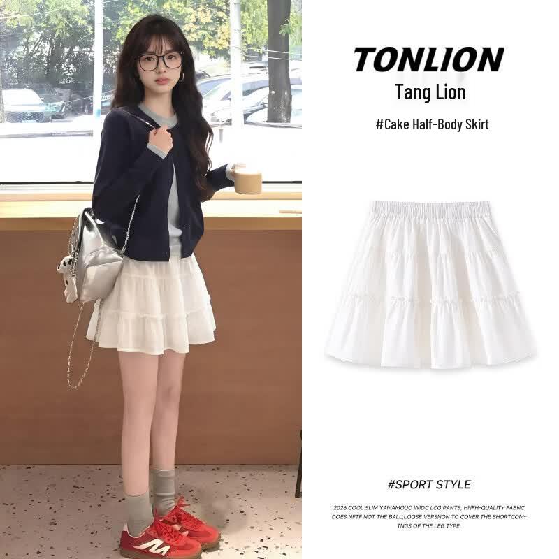 TonLion Women s 2026 Summer White Lace Pleated A-Line Mini Skirt L