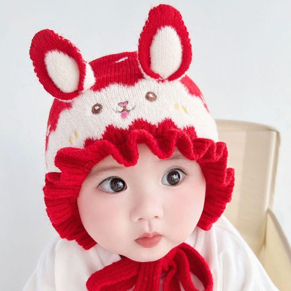 Rabbit Ear Infant Beanie Hats Solid Color Kids Pullover Cap Fashion Baby Knitted Hat Outdoor