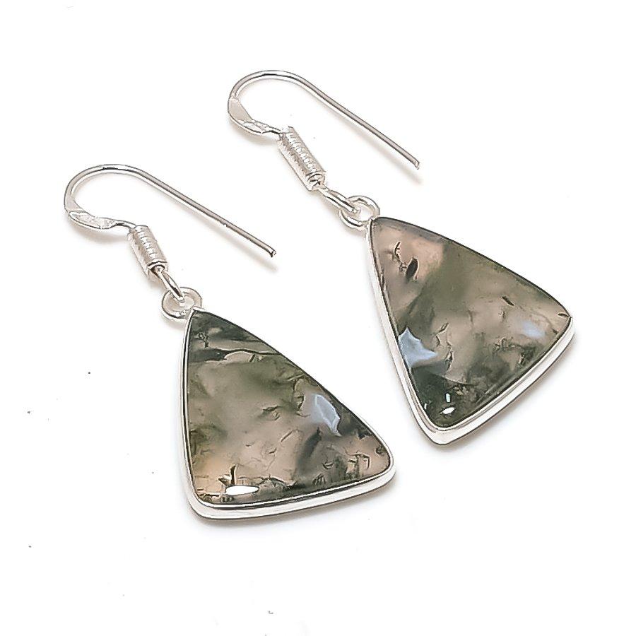 Natural Indian Moss Agate 925 Sterling Silver Jewelry Earring 1.58  AE-12256