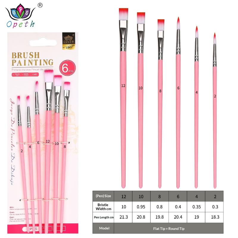 6pcs Artist Paint Brush Set with Pointed and Flat Tips Professional Nylon Hair for Watercolor Acrylic Oil Painting Canvas Art