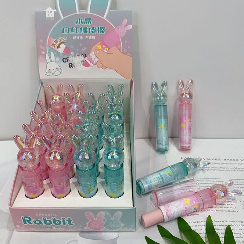 1 kus roztomilý kawaii krystalový králík rtěnka guma papírnictví školní kancelářské potřeby kreativní novinka tužka guma novinka hezká