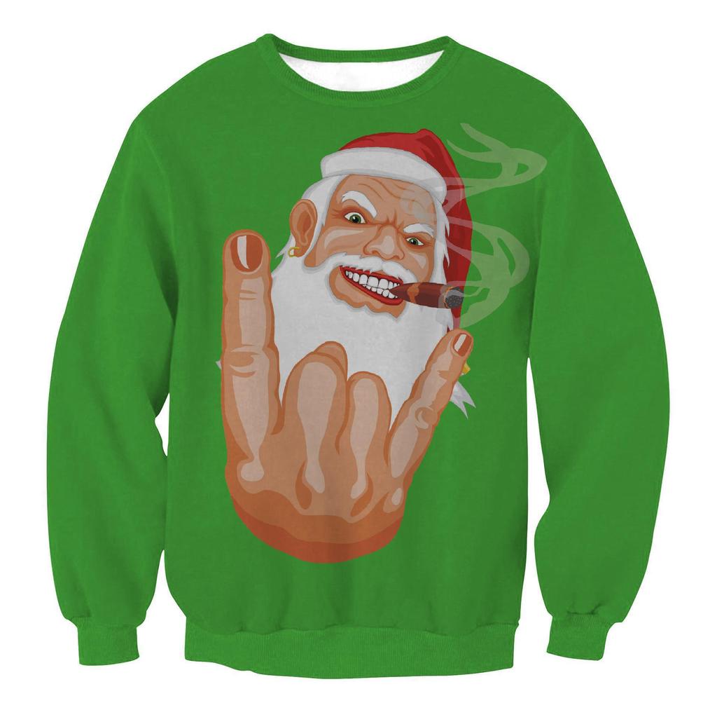 Supply 3D Digital Printing, Christmas Crew Neck Sweater Pullover Fake Two-piece Tie Sweater