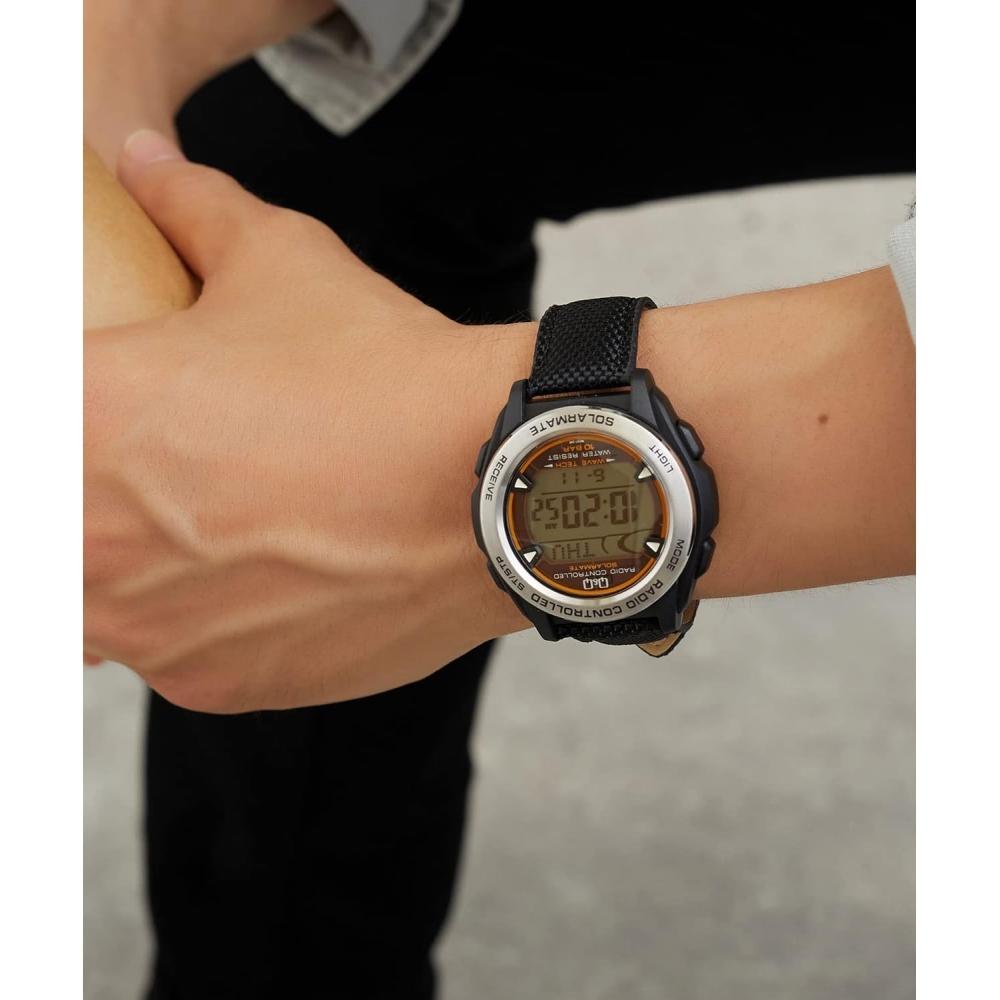 [Citizen Q A] MHS7 340 Men s Digital Radio Wave Solar Waterproof Date Leather Strap Watch  Black