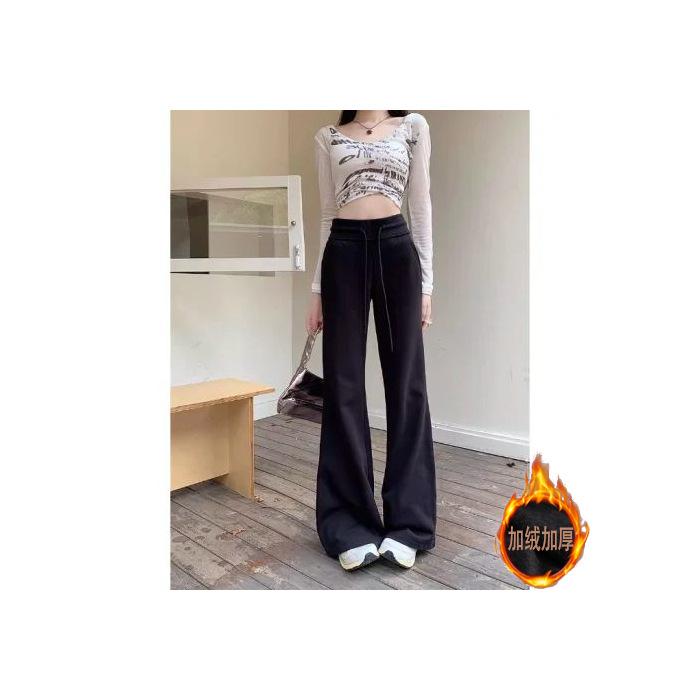 Narrow sweatpants women's autumn and winter fleece thickened pendant feeling loose and thin flared wide-leg pants casual sports pants