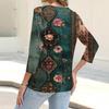 Women's Fashion Casual Print Button-down Shirt 3/4 Long Sleeve Tops