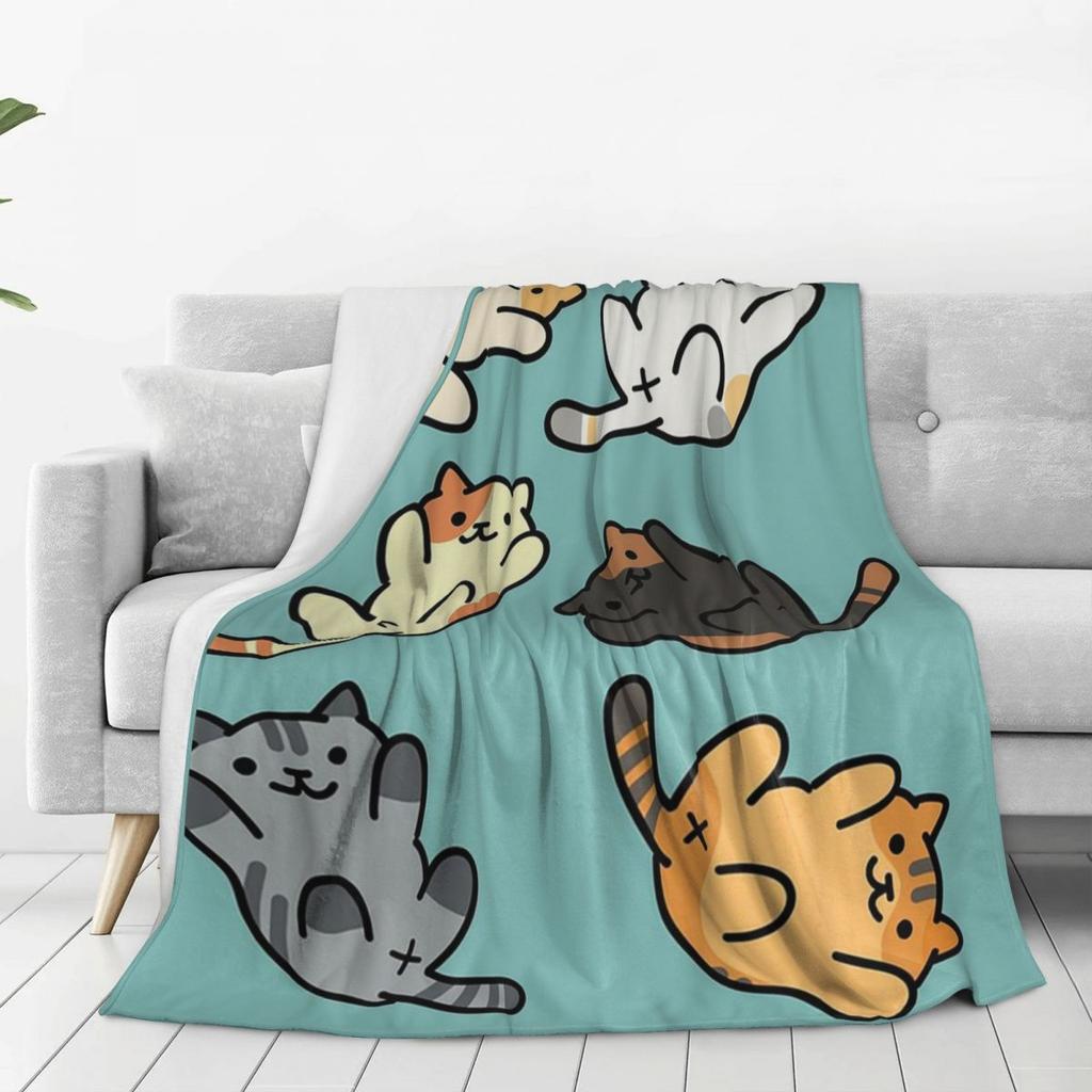 Cute Funny Cat Pattern Blankets Soft Warm Flannel Throw Blanket Plush for Bed Living Room Picnic Travel Home Couch