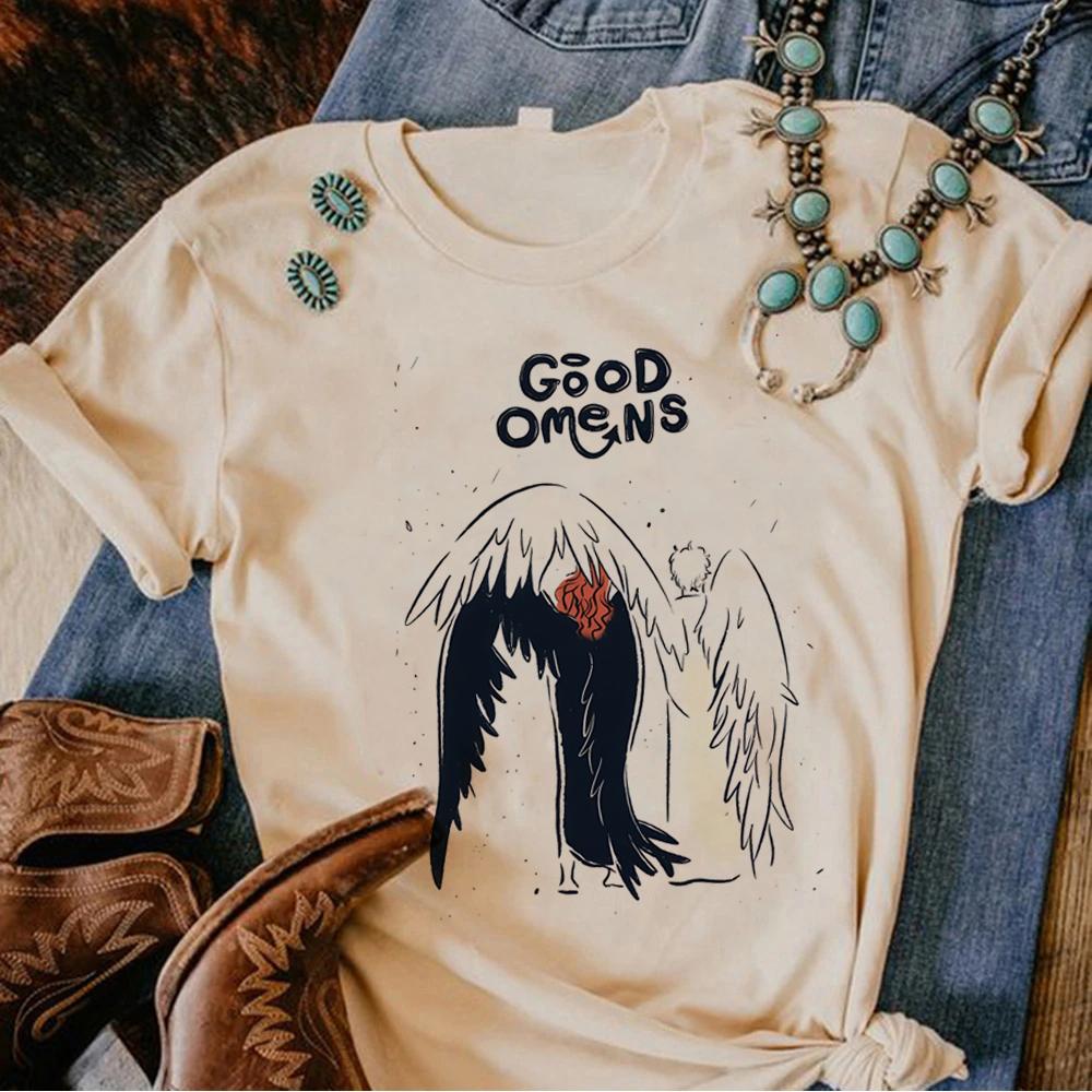 

Футболки Good Omens для женщин с мангой и графикой Harajuku Top Girl Funny Graphic Clothing Shirts M