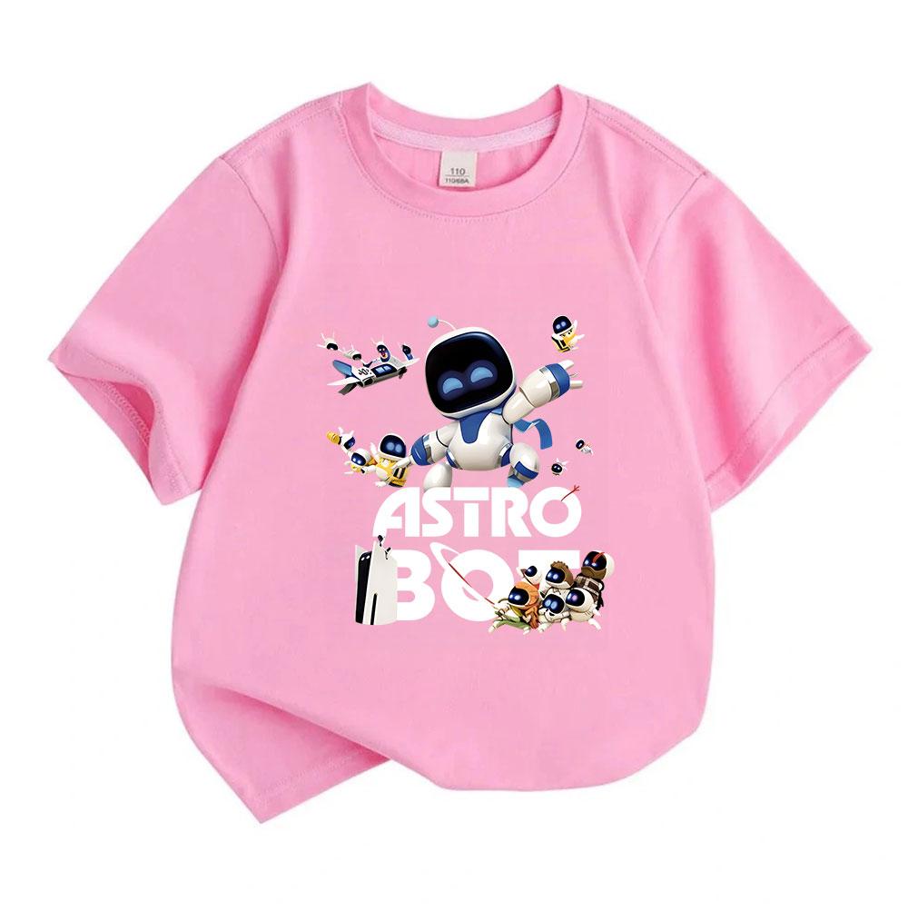 Kids Boys Girls Casual Astro Graphic T Shirt 100% Cotton Short Sleeve Crew Neck Tee Tops Cute Space Robot Pattern Summer Daily Wear for Children