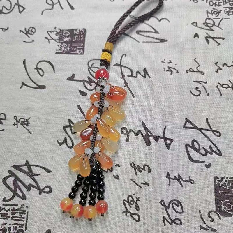 Chinese Agate Jade Bead Tassel Pendant Car Creative Lucky Gift Home Car Hanging Accessories Decor Auto Interior Men Women