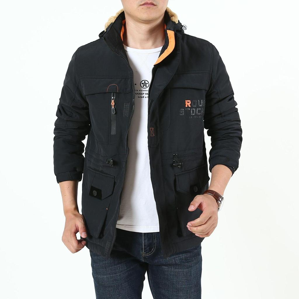Autumn and Winter Men's Large Size Casual Fleece Thickened Jacket Men's Medium and Long Outdoor Jacket