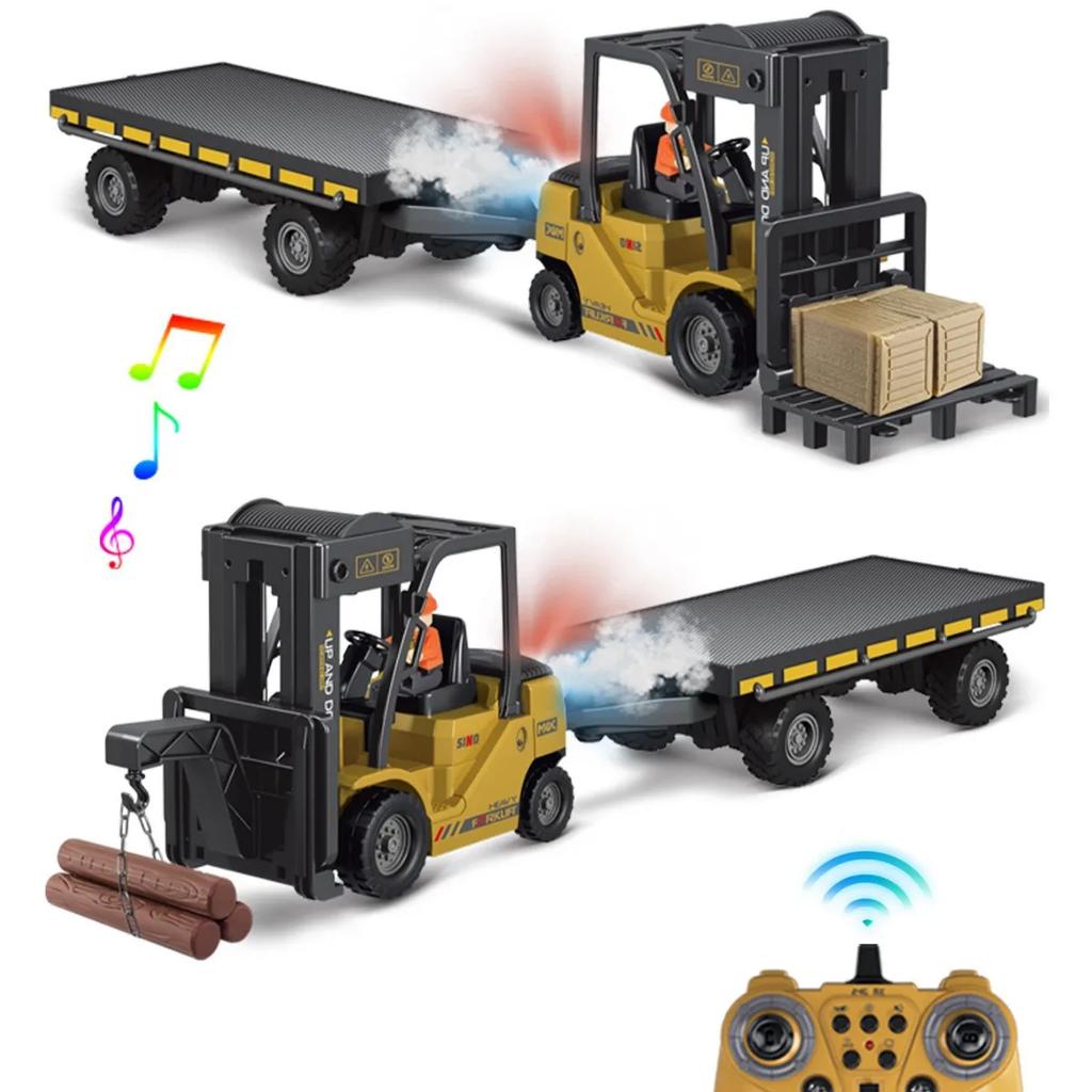 Non-Toxic 1/24 11Ch 2.4G Remote Control Engineering Vehicle Flatbed Forklift Heavy Truck With Spray Light Rc Trucks Construction Car Toys