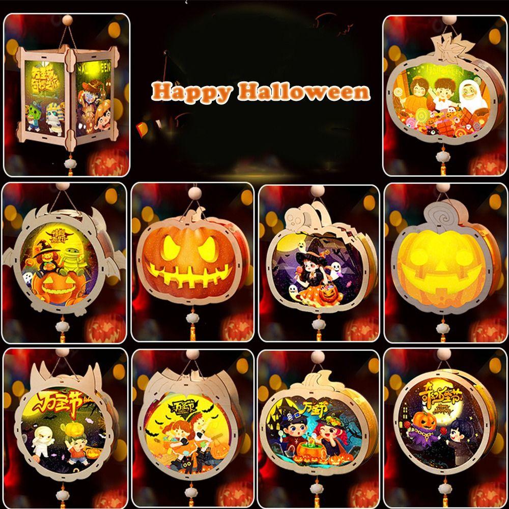 

Luminous Wooden Halloween Lantern Handmade Halloween Lantern DIY Party Prop