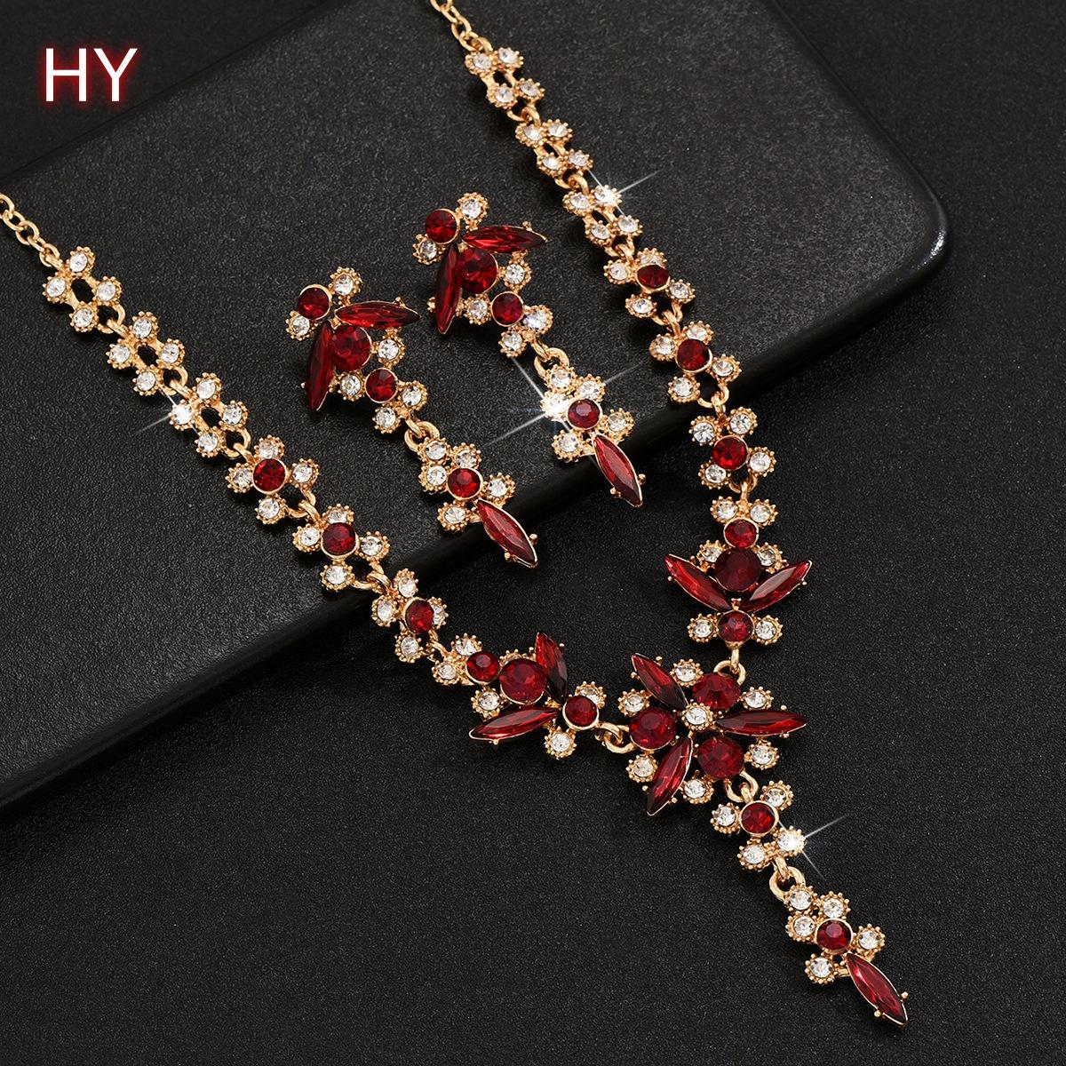 HY Fashion Trends - European and American Elegant Sparkling Diamond Water Diamond Banquet Bridal Set красный