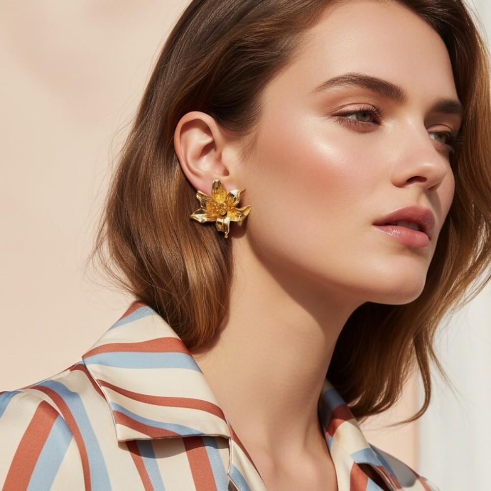 Irregular Flower Stud Earrings Pleated Ear Accessories Temperament Flower Earrings  Jewelry