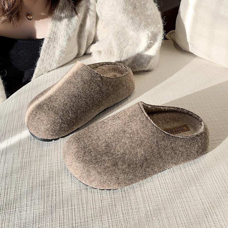 Fashion Autumn Design Women's Mules Slippers Platform Flats Outdoor Slides Fashion Slip On Woolen Fabric Shoes