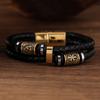 Viking Compass Runes Amulet Bracelet for Men Stainless Steel Genuine Leather Norse Mythology Jewelry