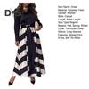 Lady Commuting Dress Turn-down Collar A-line Striped Print Big Swing Long Sleeves Lace-up Tie Waist Formal Business Style Office Maxi Dress