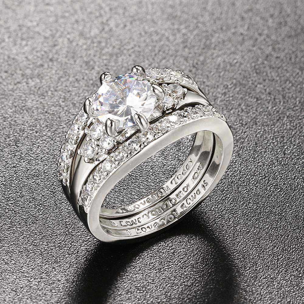 Lover Letter Promise Ring Set For Girlfriend AAA+ Cubic Zirconia Silver Color Engagement Proposal Women Jewelry Wholesale DZR017