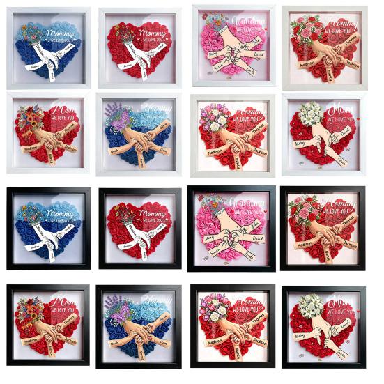 Personalisierte Mommy Ich Liebe Dich Blume Schattenbox Benutzerdefinierte Namen Händchen haltend Rahmen Geschenke für Mama Oma von Tochter oder Sohn am Muttertag