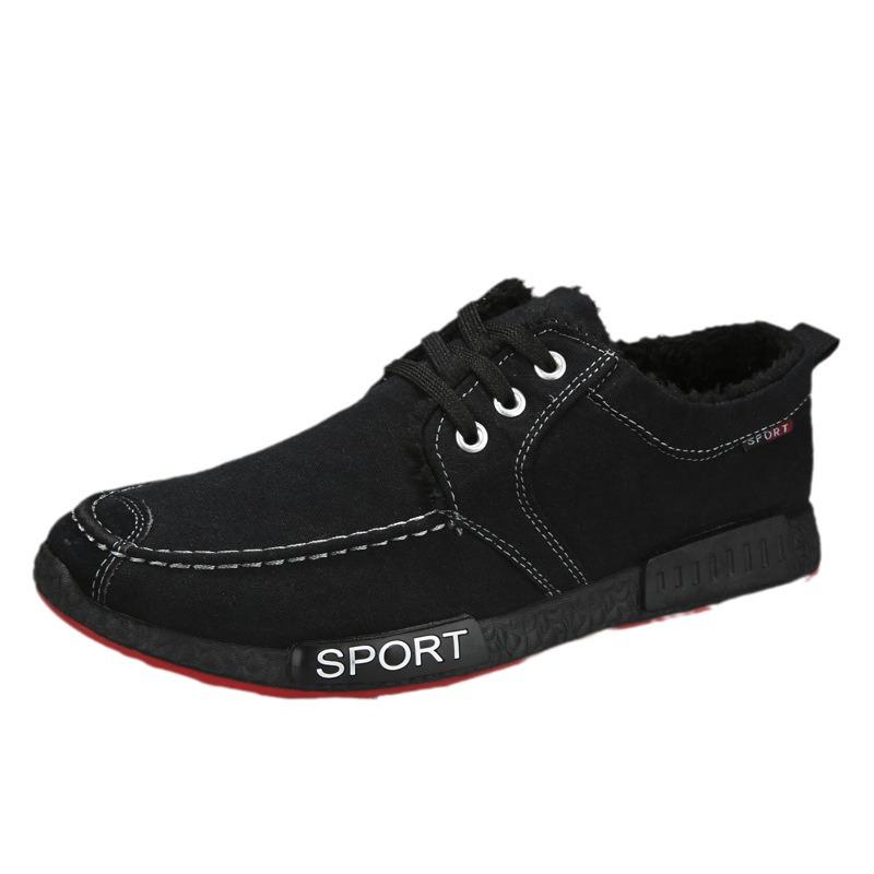 "Men's Winter Cotton Canvas Shoes with Plush Lining - 2024 Casual Warmth"