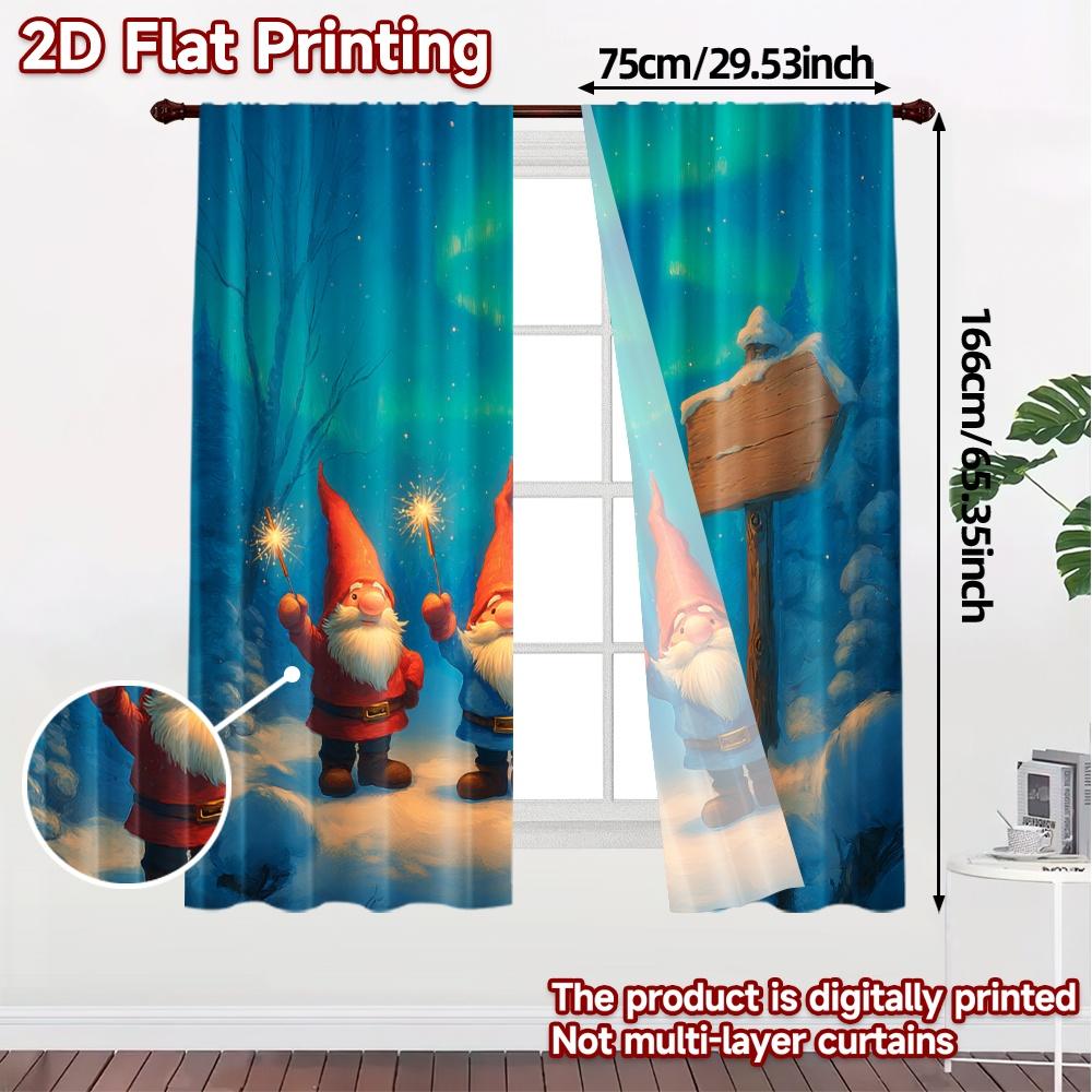 2D Flat Printing  JIT 2pcs   Curtains (Without Rod) Gnome Gathering Chic Minimalist Curtains Prints Light Filtering Curtains
