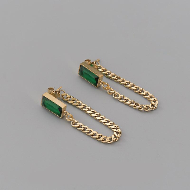 Gold Plated Cuban Link Emerald Cubic Zirconia Jewelry Set Necklace Bracelet Earrings
