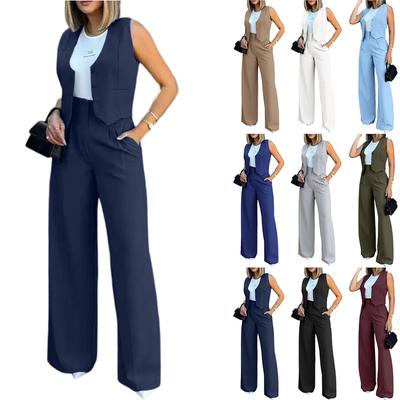 Women's Fashion Suit Vest and Wide Leg Pants Set Sleeveless Blazer Style Vest with High Waist Wide Leg Trousers Casual Two Piece Outfit