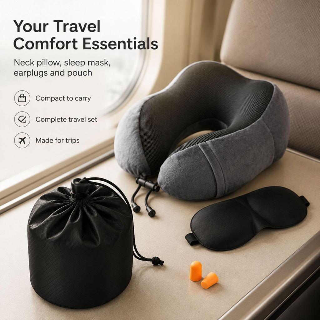 Slow Rebound Memory Foam U-Shape Neck Pillow for Travel