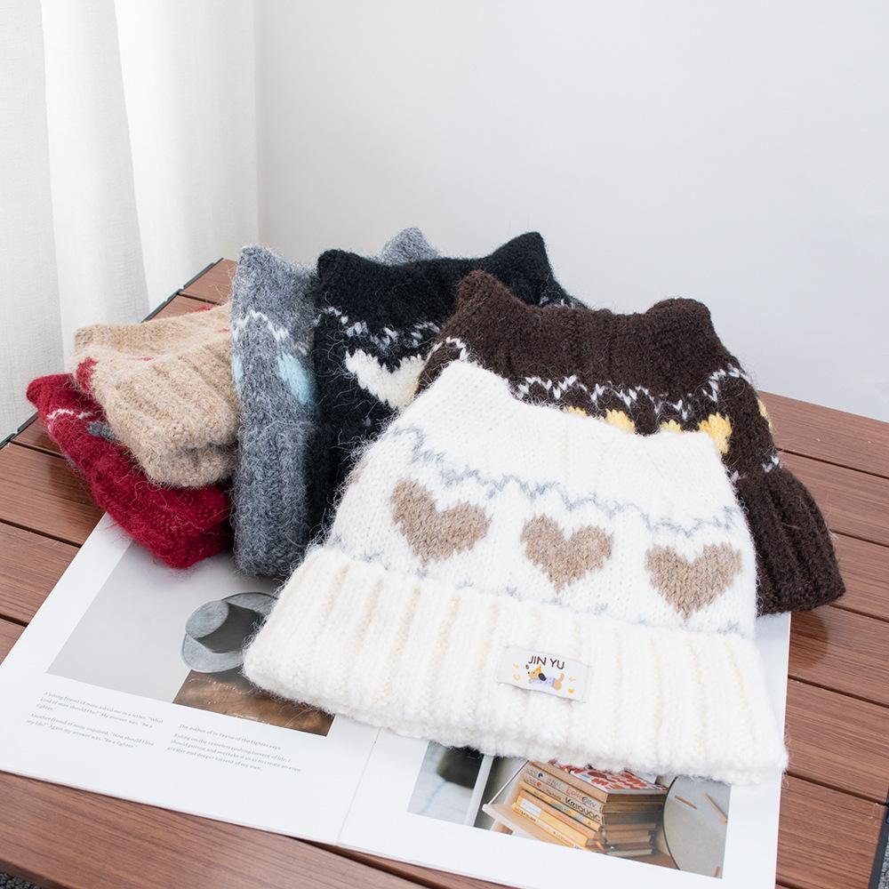 Fair Island wind jacquard cat ear knitted pullover hat for children, thickened warm atmosphere in autumn and winter, versatile and small face