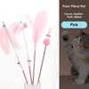 Cat Wand Toys 3/4Pcs Interactive Kitten Feather Wand Toys for Bored Indoor Cats, Cat Teaser Toys Wand with Bell Crinkly Paper