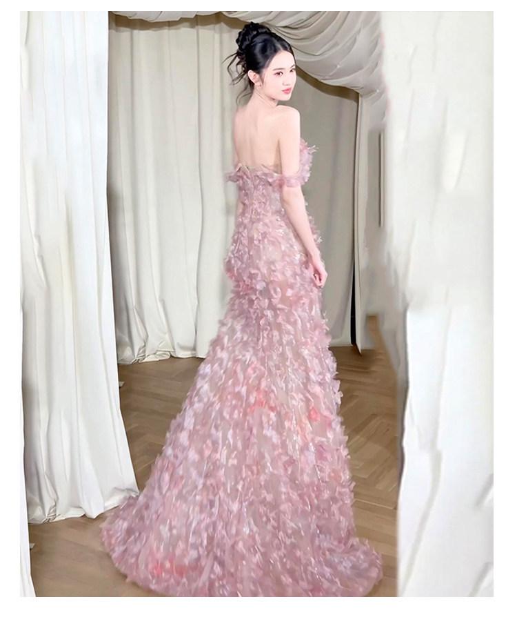2026 French Pink One-Shoulder Strapless Dress: Elegant High-End Party & Engagement Attire