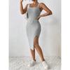 Summer Sleeveless Knitted Tank Top Dress Solid Color Elegant Casual Solid Color Party Dresses Split Skirt for Women Fashion Simple Clothing