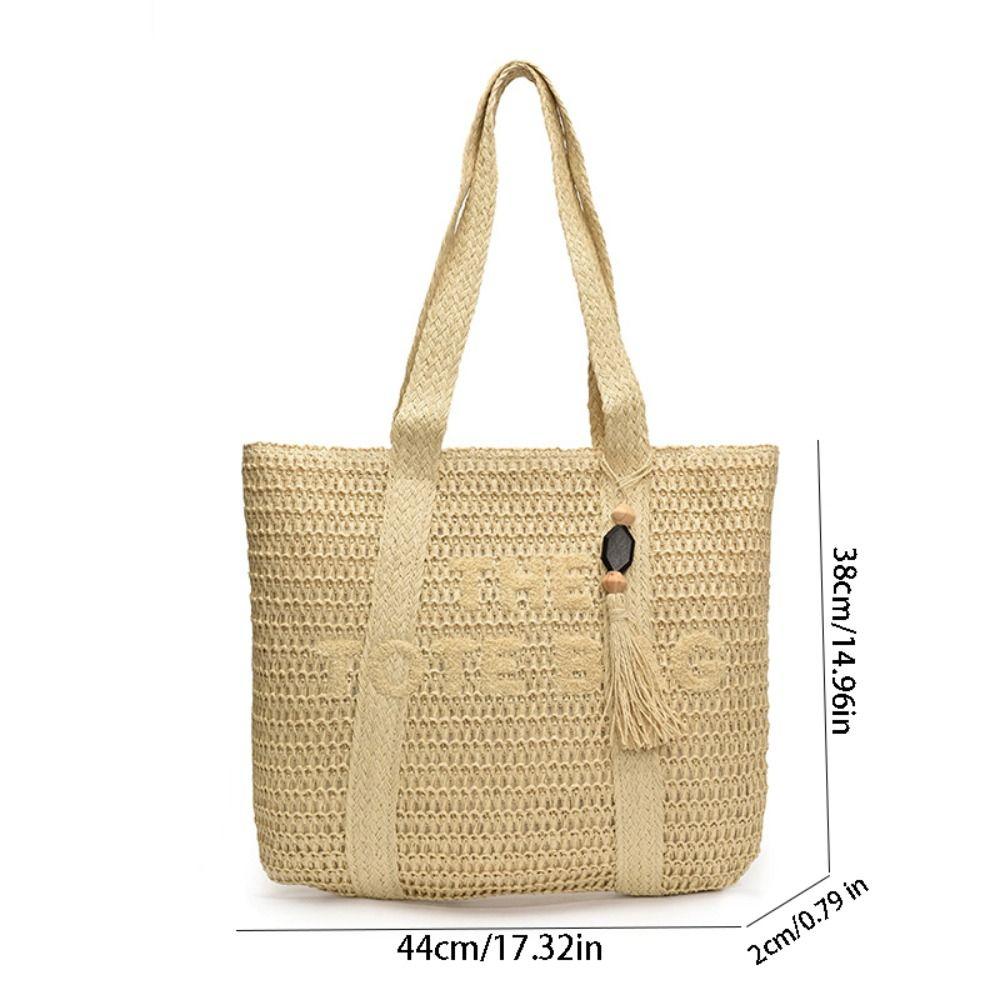 Bohemian Weave Tote Bag Hollow Out Summer Beach Bag Simple Straw Shoulder Bag  Outdoor