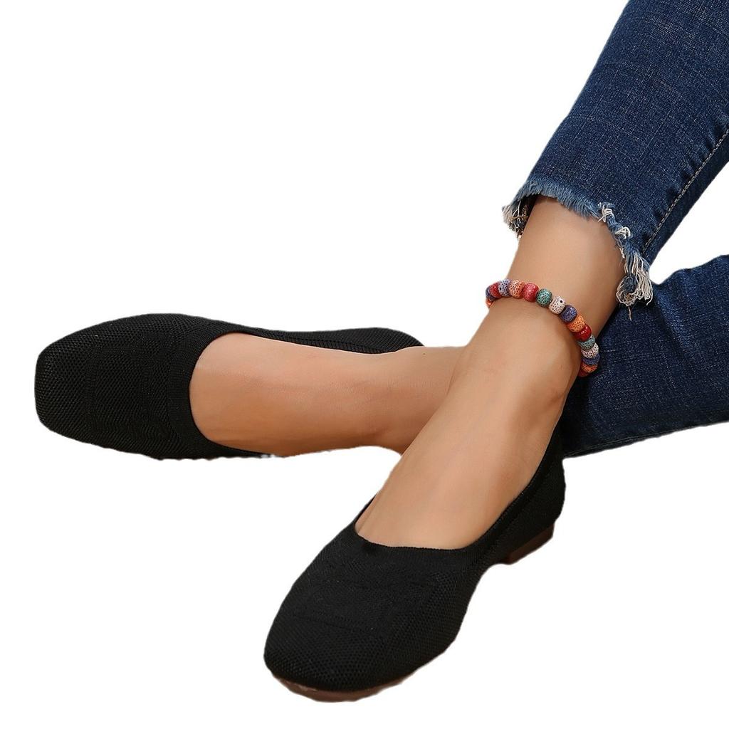 Women's Casual Single Shoes Shallow Mouth Single Shoes Round Head Soft Sole Knitted Shoes Mother Shoes Single Shoes