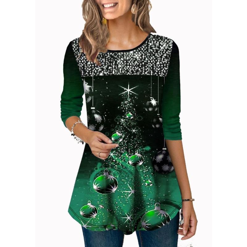 New Autum Winter Women's Tops Fashionable Printed Round Neck T-shirt