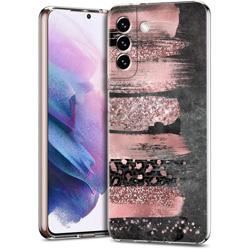 Gold Pink Rose Glitter Hearts Phone Case For Samsung Galaxy S24 Ultra S23 FE S22 S20 S21 5G S10 S9 Plus S10E S8 Soft Clear Cover