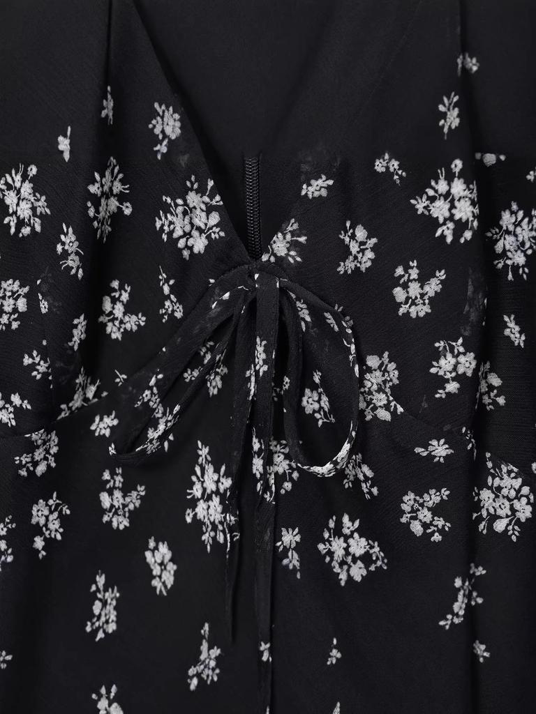 2025 Autumn/Winter European Women's Waist-Cinching Printed Long-Sleeve Dress