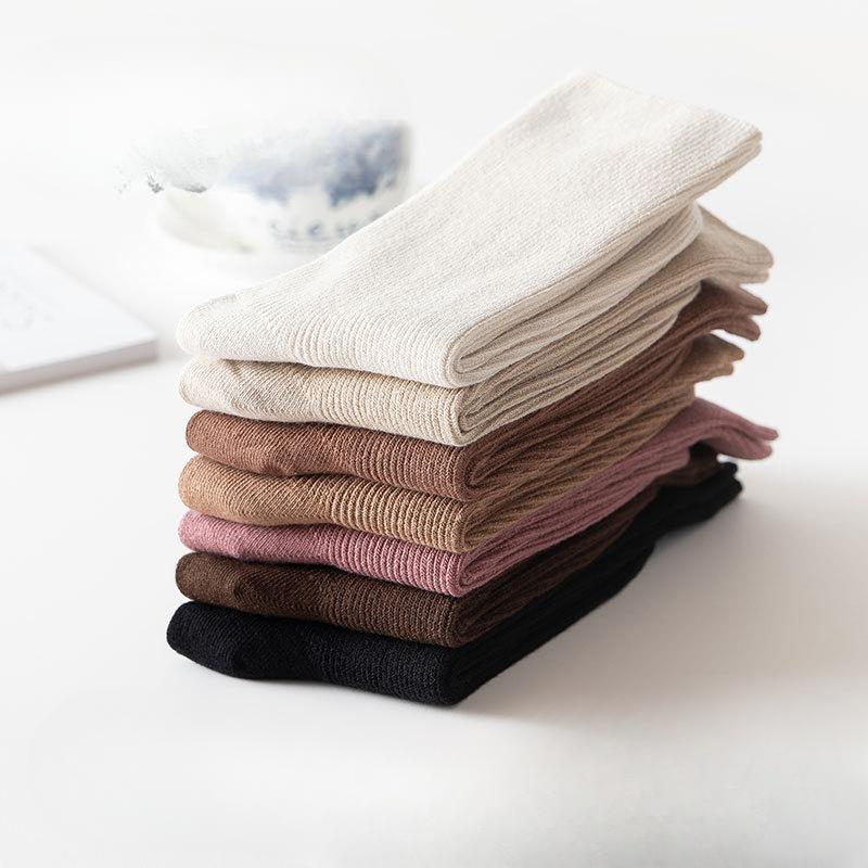 Coffee-colored Dui Dui Socks for Women's Autumn and Winter, Thin Double-needle Striped Long Socks for Women, Breathable Cotton Socks