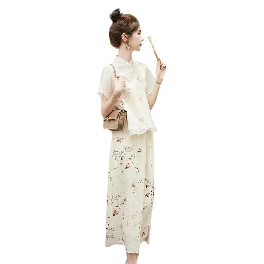 European Station Cold Zen Style Women's Summer New Hanfu Improved Edition Cheongsam Set Skirt