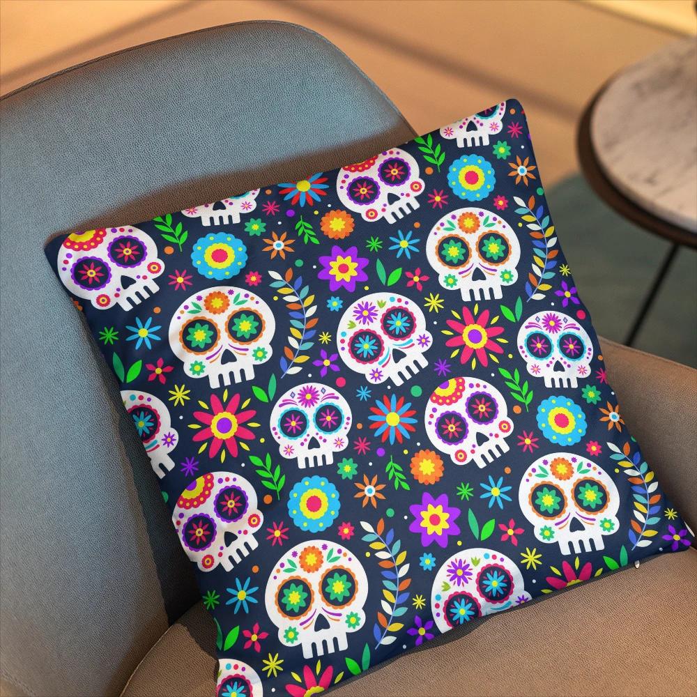 Fun Halloween Skull Pillow Cover Home Party Decorative Cartoon Kawaii Cushion Cover For Sofa Bedside Short Plush Hand Pillowcase