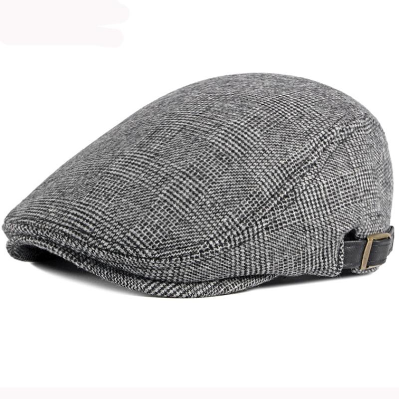

HT2888 Berets Men High Quality Autumn Winter Wool Hat Striped Flat Cap Artist Painter Hat Male Adjustable Beret Cap 55-60cm
