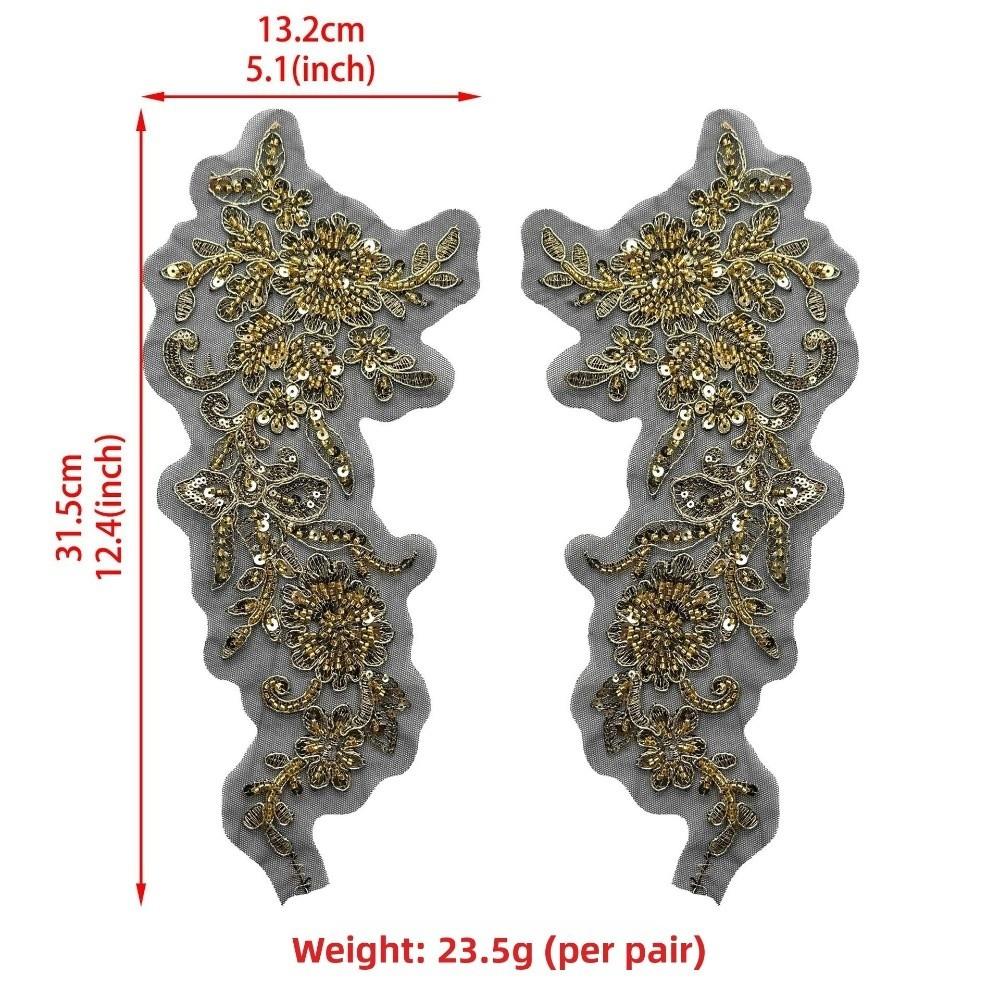 2PCS/1Pair Fashion Handmade Clothing Applique Mesh Flower Embroidery Chest Flower DIY Sew Gold Silver Clothing Patch