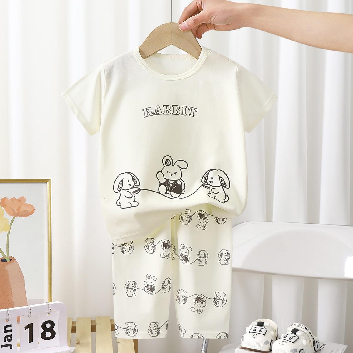 

Детская хлопковая летняя повседневная пижама с короткими рукавами для мальчиков и девочек 90cm