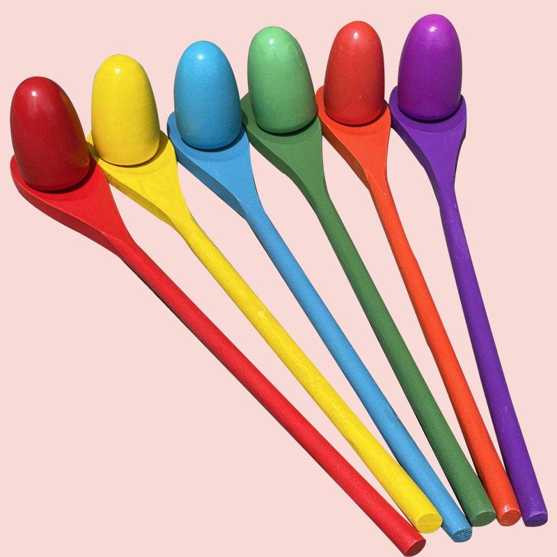 Wooden Balance Beam & Spoon-Egg Tray Set for Early Childhood Sensory Training & Fitness