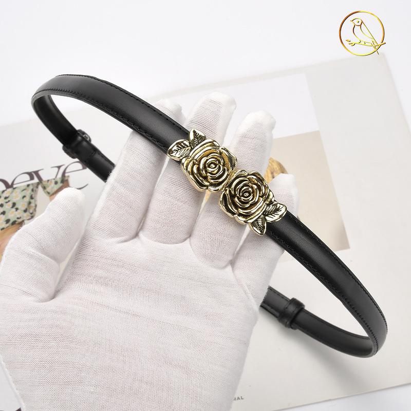 Leather Camellia Thin Belt Decoration With Skirt Waist No Punching Suit Small Belt