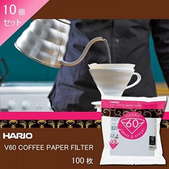 HARIO V60 Paper Filters 03W of (100 Sheets) VCF-03-100W (Pack 10)
