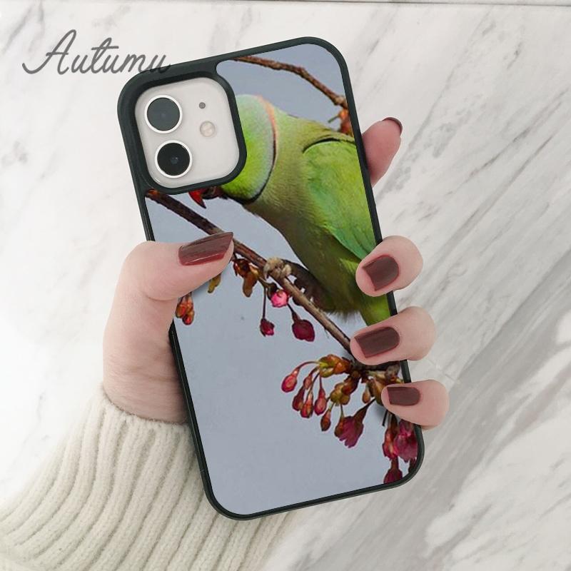 Rainbow Flower Bird Ringneck Parrot Phone Case for iPhone 11 12 13 14 Pro Max mini XR XS SE 2020 7 8 Plus Samsung S21 S22 Cover