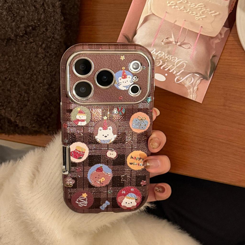 Capa de telefone com suporte de cachorro de desenho animado de Natal adequada para iPhone 16, iPhone 17, iPhone 17 Pro Max